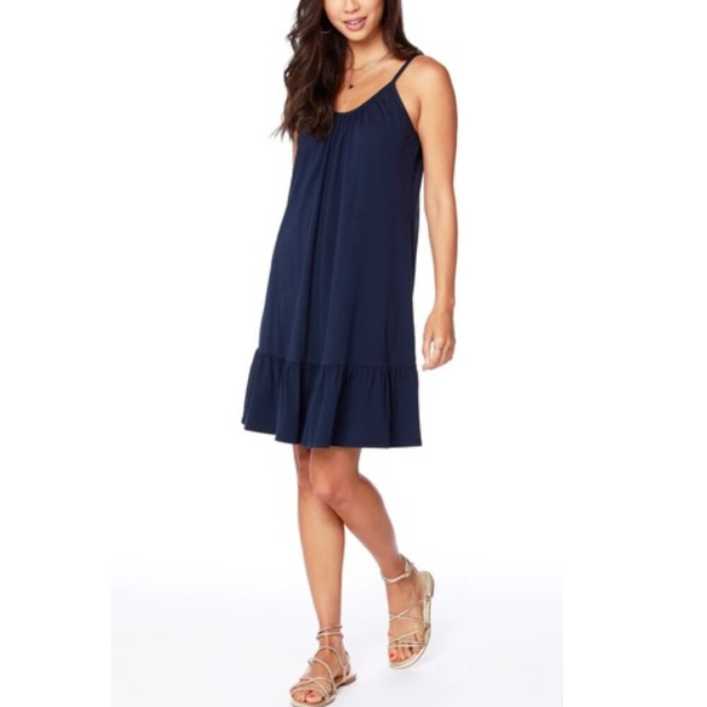 NWT Bobi Women's Navy Blue Los Angeles Ruffle Hem Cami Dress Size M